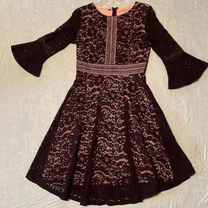 Black lace dress Vintage-style Full Lace Contrast Bell-Sleeve black over blush M